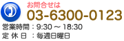 お問合せは03-6300-0123 営業時間：9:30～18:30定休日：毎週日曜日、年末年始